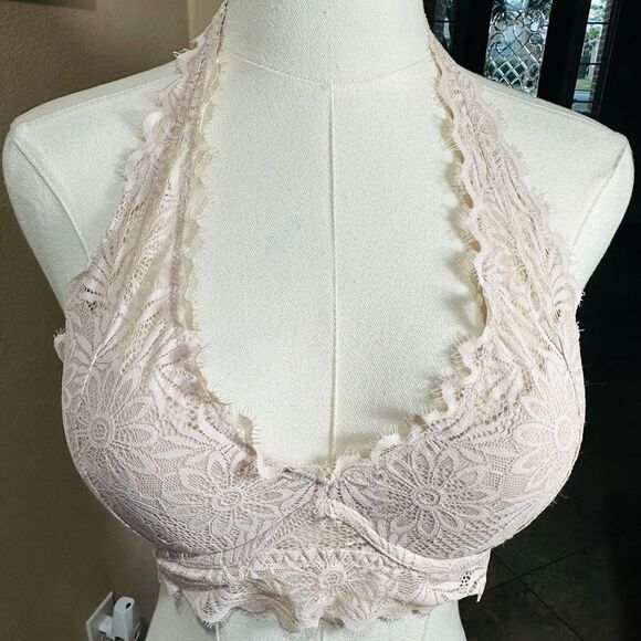 Victoria’s Secret PINK Lace Halter Strap Lined Pale Pink Bralette Underwire Bra - Picture 1 of 11